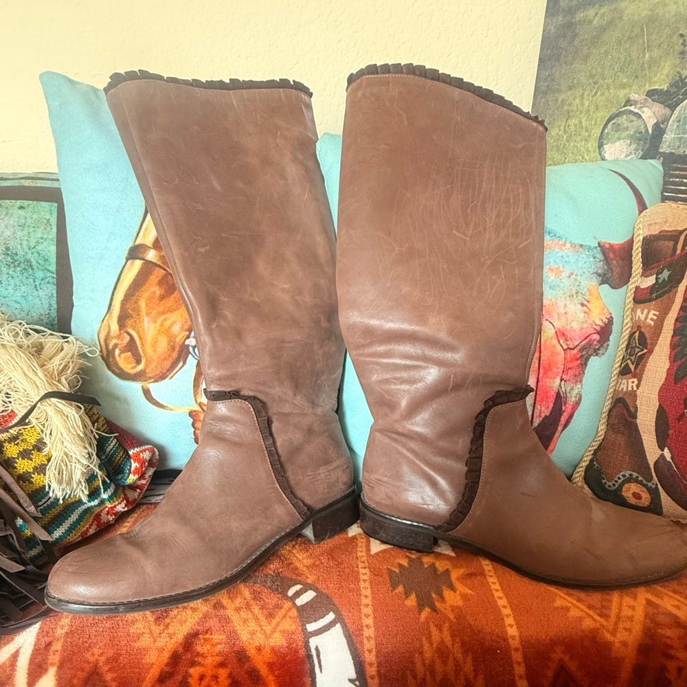 Migliorini Riding Calf Boots Womens 9 Brown Leather w/Ruffles